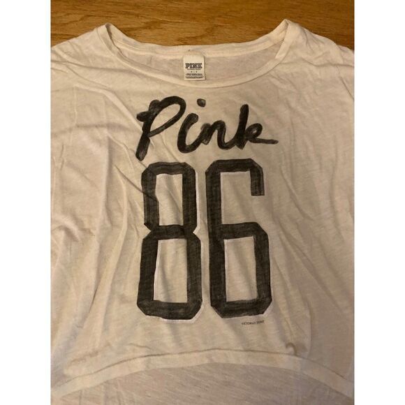 Pink Victoria's Secret off-white 3/4 sleeve casual graphic lounge t-shirt size S - Picture 2 of 8